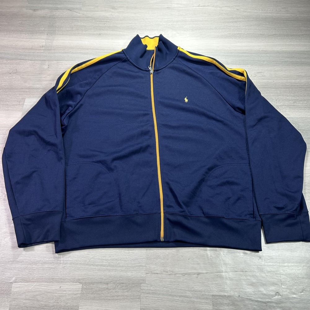 Polo Ralph Lauren Track Jacket Mens 2XL Blue Full Zip Striped Sleeves Sport